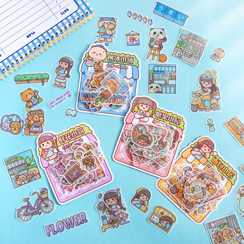 21pcs Kawaii Stationery Stickers Cartoon Girl Small Mochi Junk